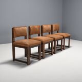 Set of 4 Minimalist Art Deco Dining Chairs in Cowhide, Netherlands, 1940s