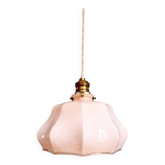 Art Deco pendant light in scalloped pink opaline, 1920-30