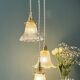Vintage triple tulip pendant light in chiseled glass and holophane