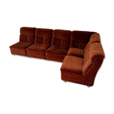 Ancien canapé modulable en tissu velours vintage 5 éléments années 70