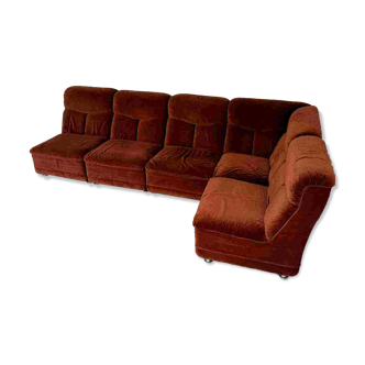 Ancien canapé modulable en tissu velours vintage 5 éléments années 70