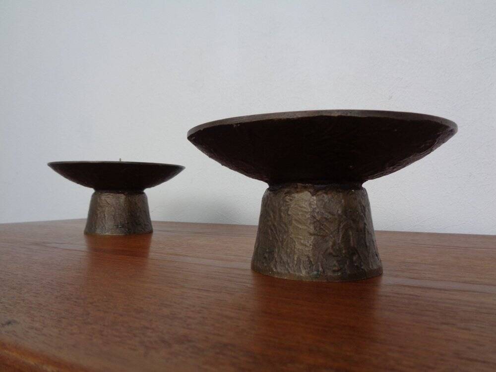 Brutalist Bronze Candleholders, 1960s, Set of 2
