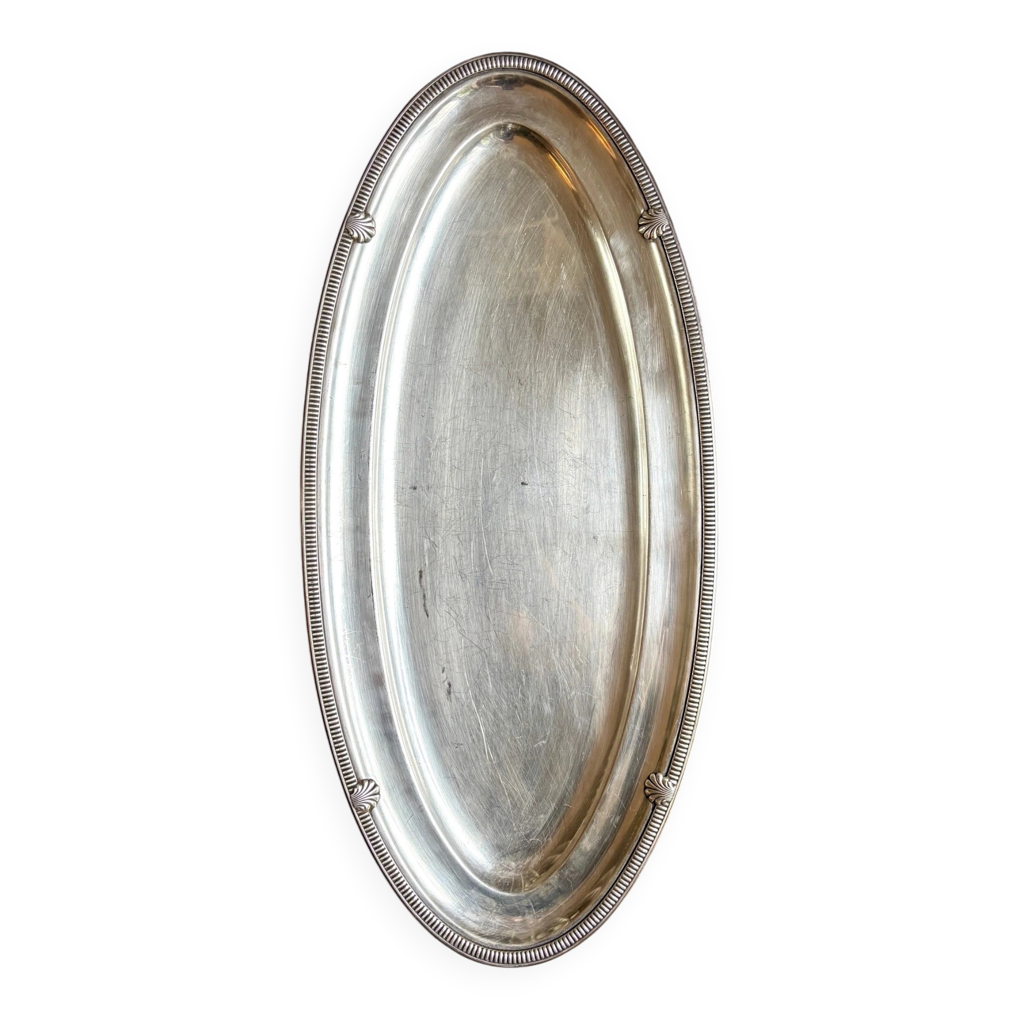 Oval silver-plated metal dish, shell motif no. 1