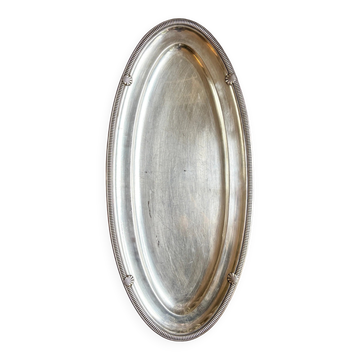 Plat ovale en métal argenté, motif coquille n°1