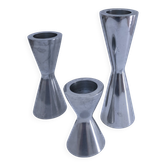 three "diabolo" aluminium design candle holders 90