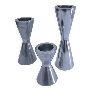 three "diabolo" aluminium design candle holders 90