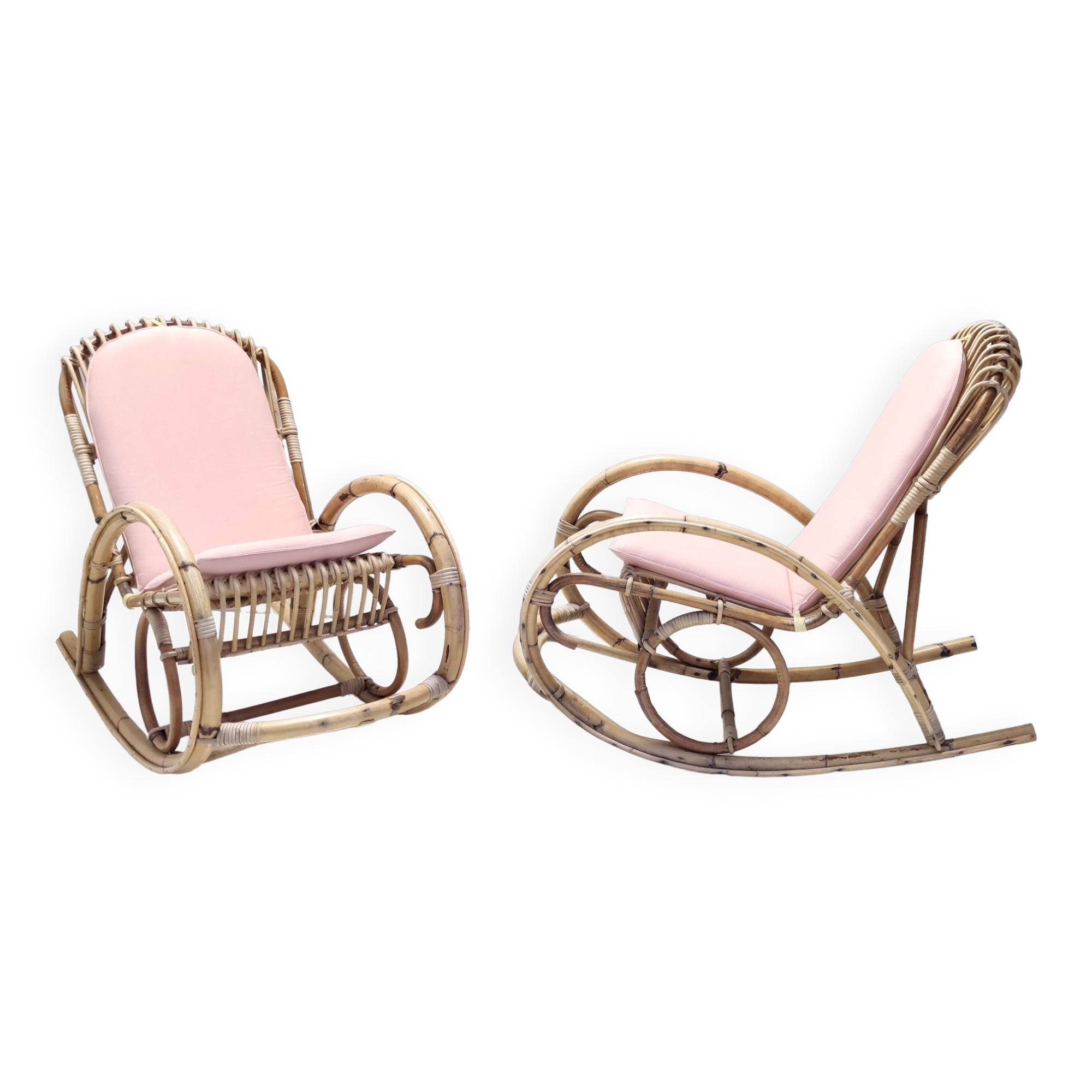 Pair of Postmodern Bamboo Children Rocking Chairs Ascribable to Vittorio Bonacina