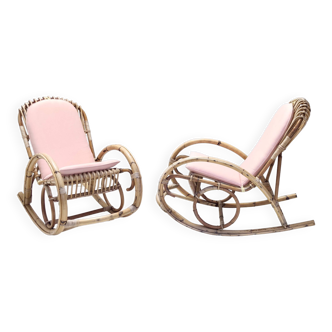 Pair of Postmodern Bamboo Children Rocking Chairs Ascribable to Vittorio Bonacina