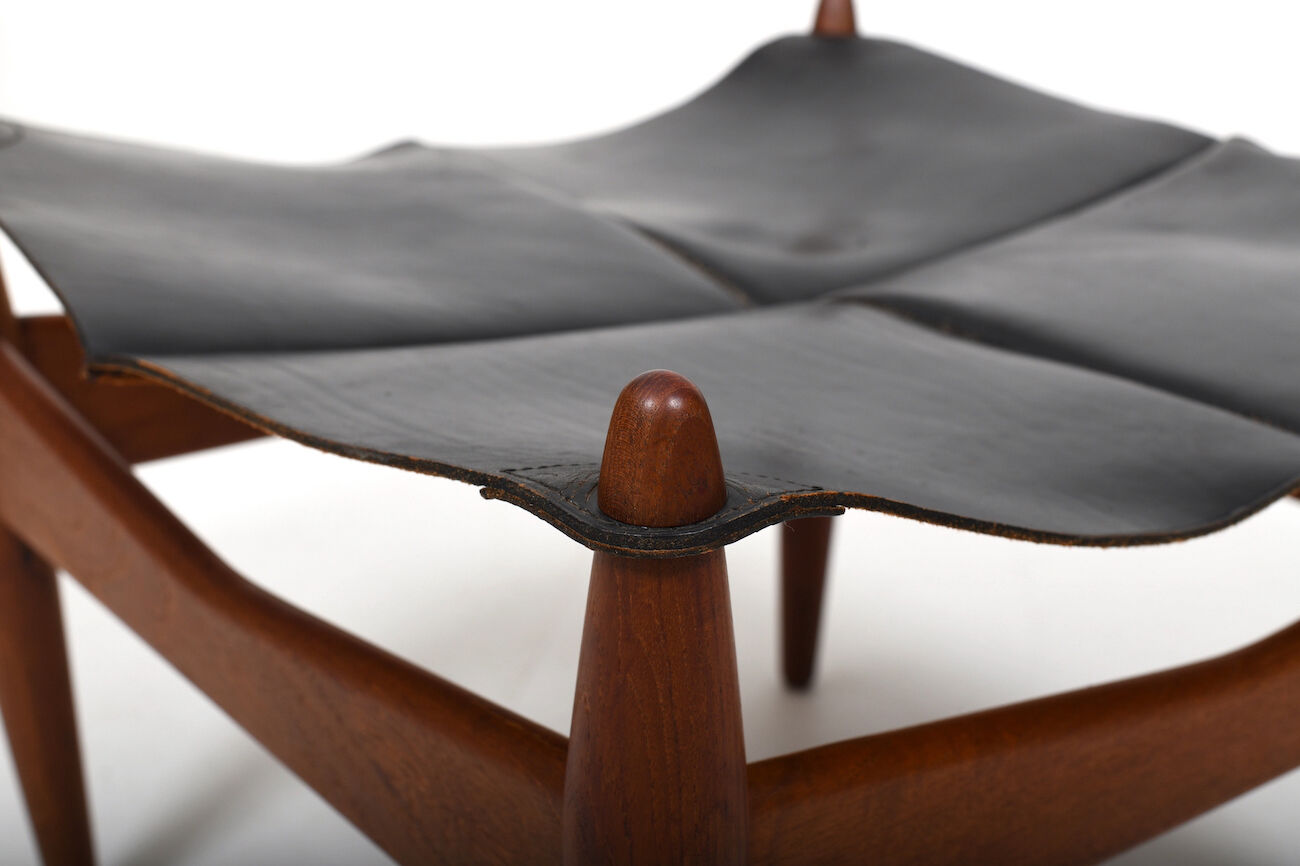 Illum Wikkelsø Teak and Leather Ottoman Denmark 1960s