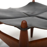Illum Wikkelsø Teak and Leather Ottoman Denmark 1960s