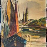 Painting without frame oil on canvas marine circa 1950