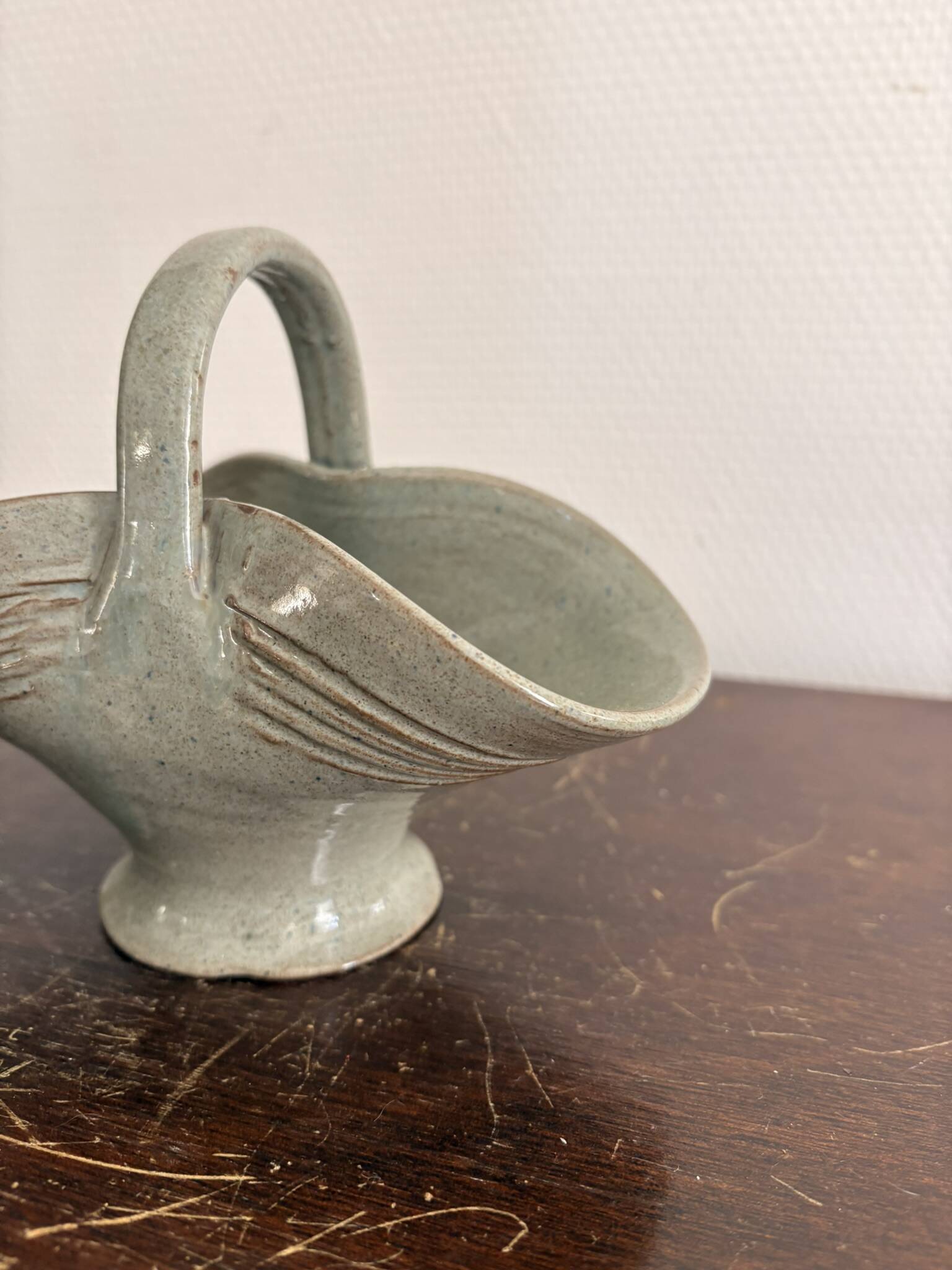 Ancien vide poche panier à anse en grès émaillé moderniste