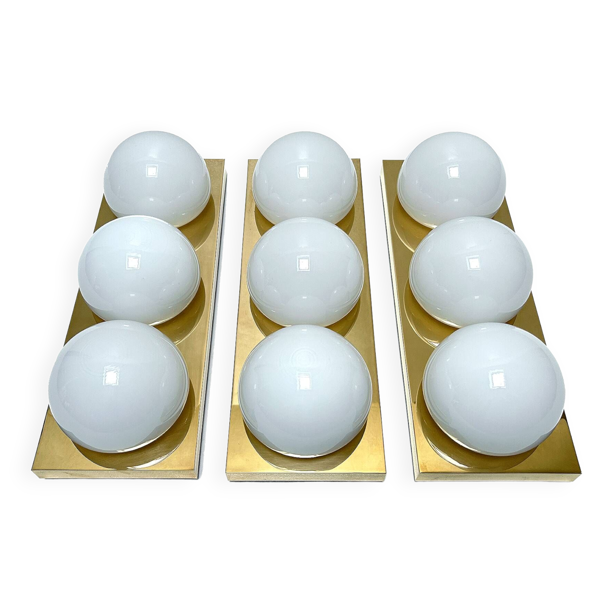 3 vintage limburg sconces, bronze gilded with fine gold, glass