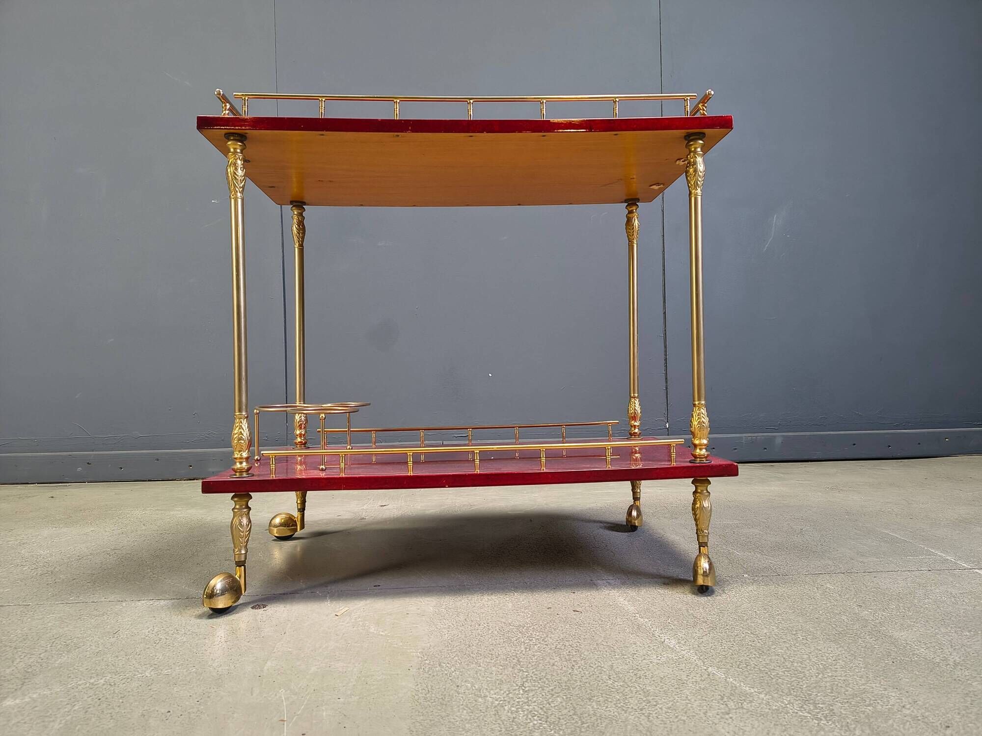 Rare Italian lacquered goatskin / parchment serving bar cart by Aldo T