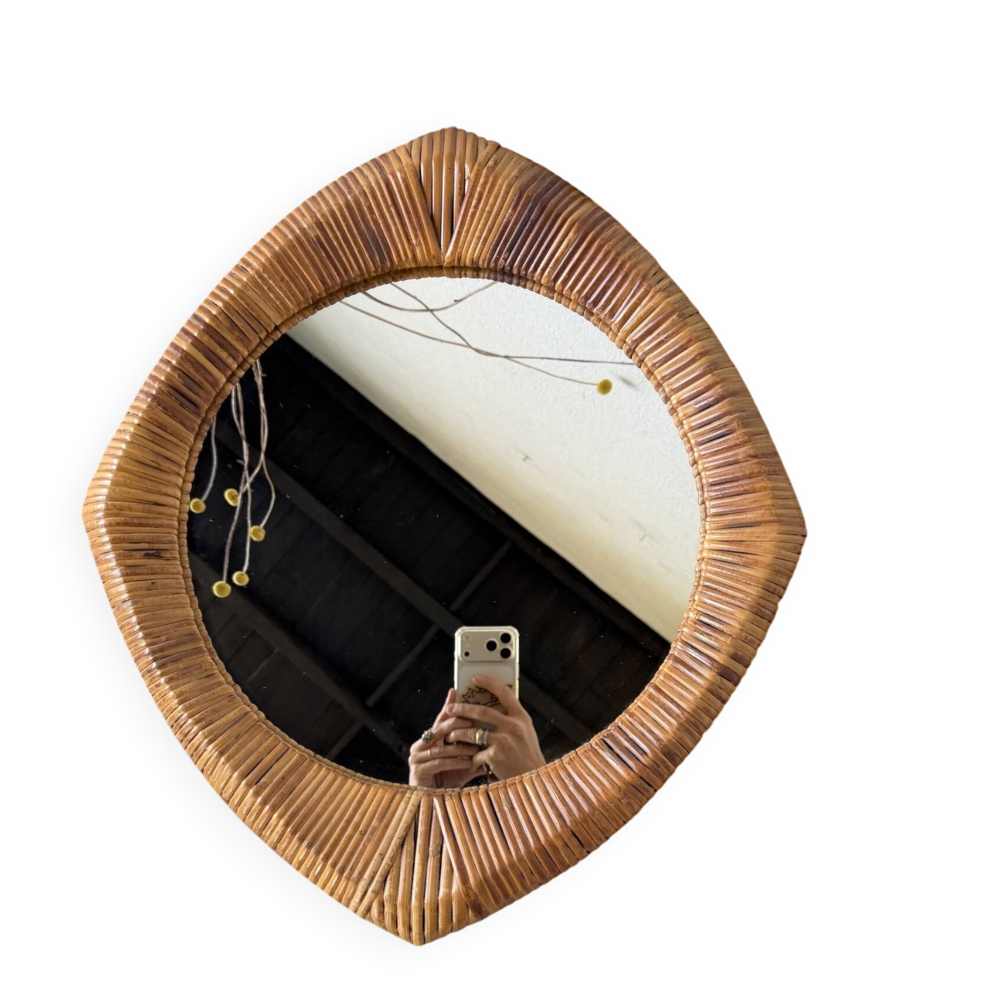 Woven wicker mirror French Riviera 1960