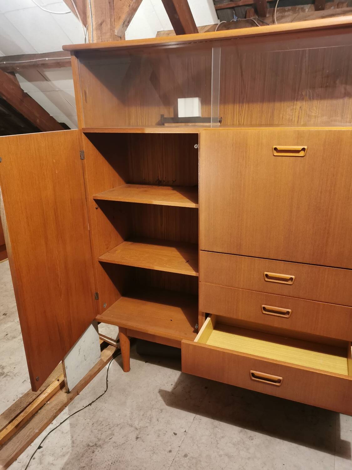 Large Scandinavian secretary cabinet in teak