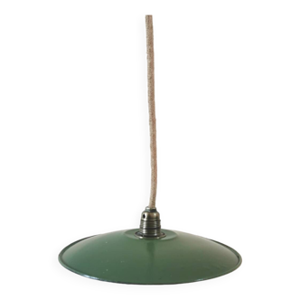 Vintage enameled metal pendant light, green