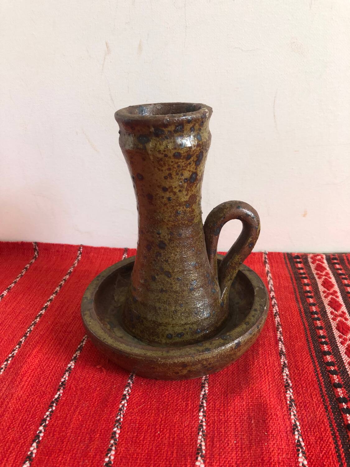 Antique pyrite sandstone candlestick