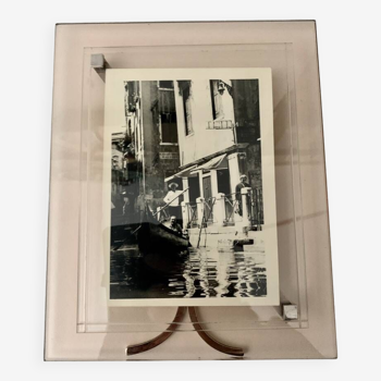 Vintage Glass and Chrome Metal Photo Frame 1960