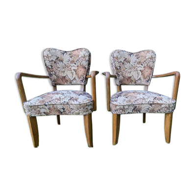 Paire de fauteuils bridge Art déco en bois massif, années 40-50