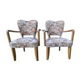 Paire de fauteuils bridge Art déco en bois massif, années 40-50