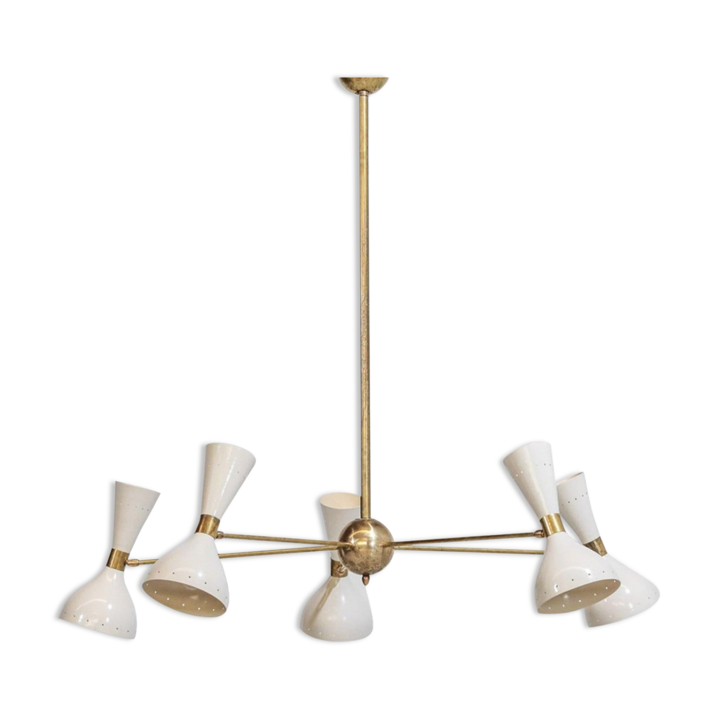 Italian brass chandelier 5 arms white