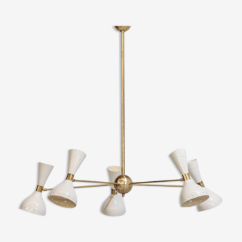 Lustre italien en laiton 5 bras blanc