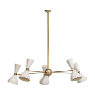 Lustre italien en laiton 5 bras blanc