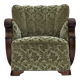 1960s, Danish armchair, green furniture velour, solid oak wood.