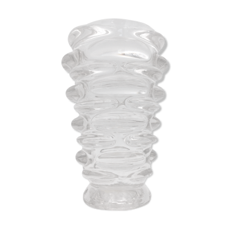 Retro moulded glass vase embossed patterned France - 1940s-1950s