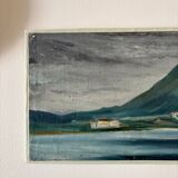 Oil painting on canvas "Mountain, village and river" no. 45