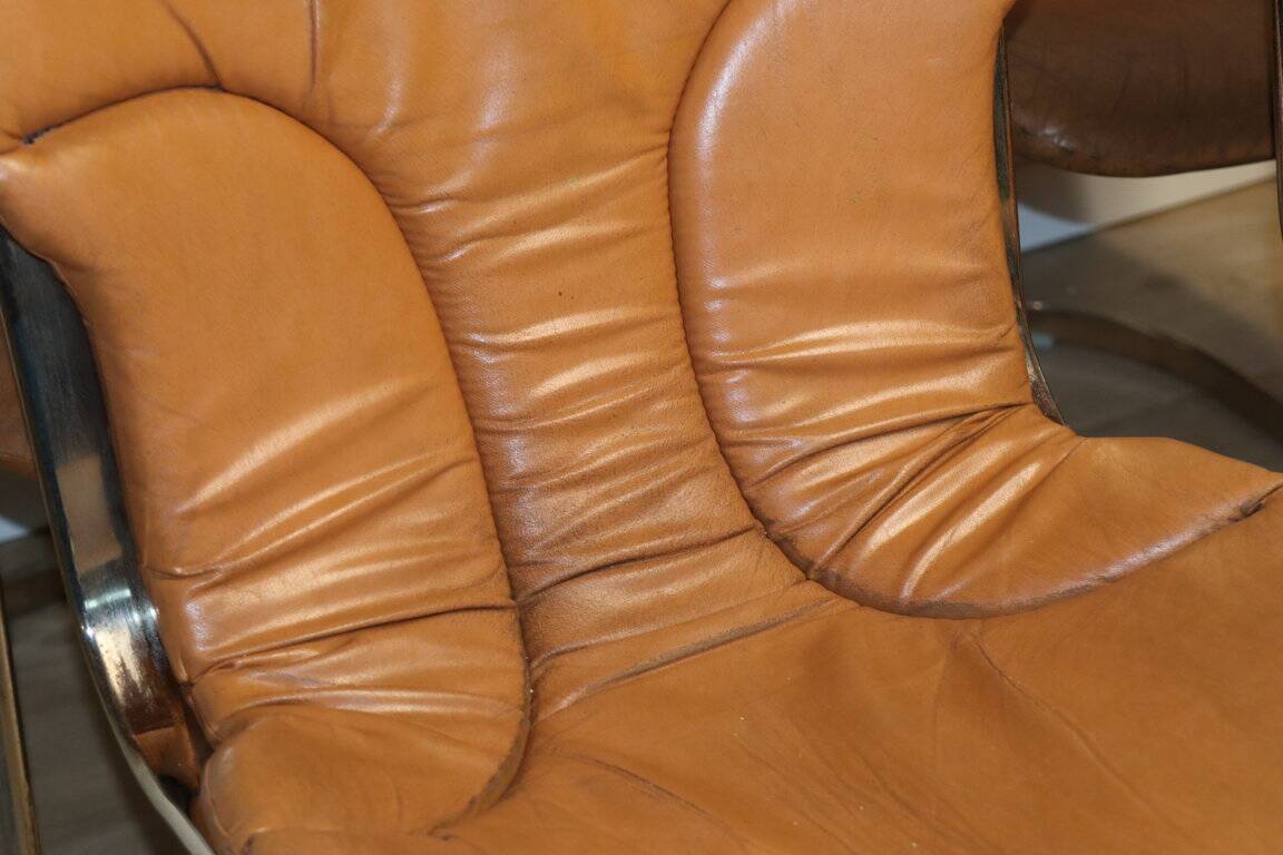 Series of 6 vintage Cidue Italy chairs in leather and metal, 1970s