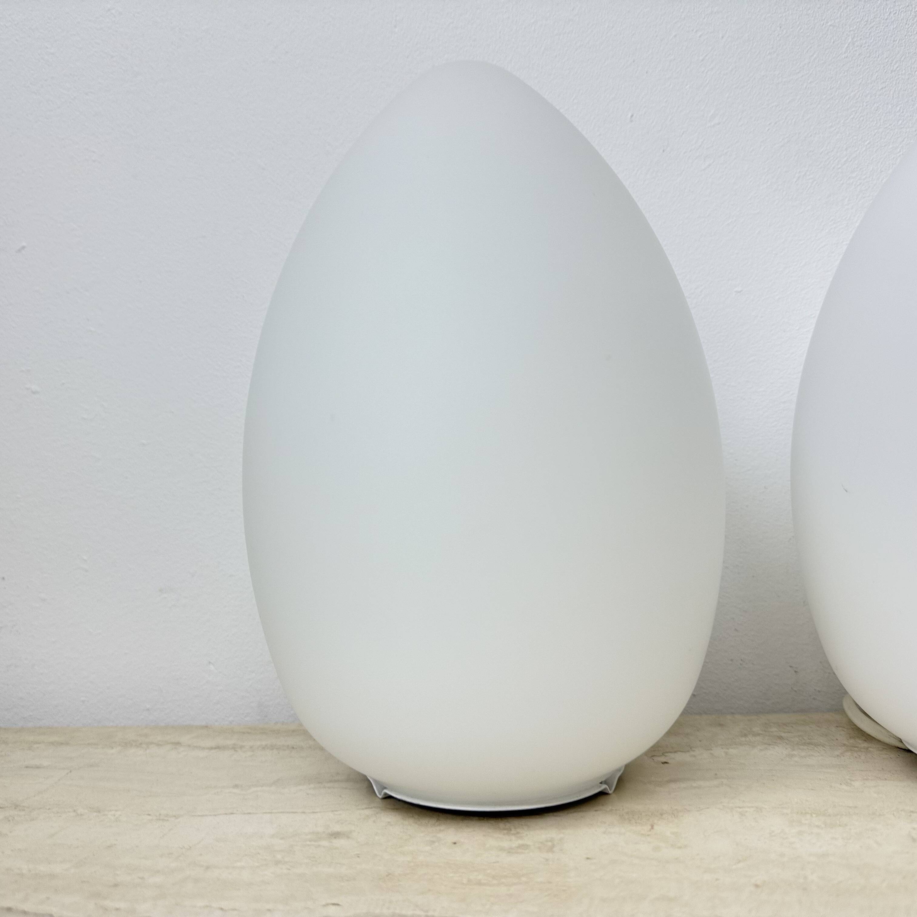 Set of 2 Vintage egg shaped opaline glass table lamp , 1970s