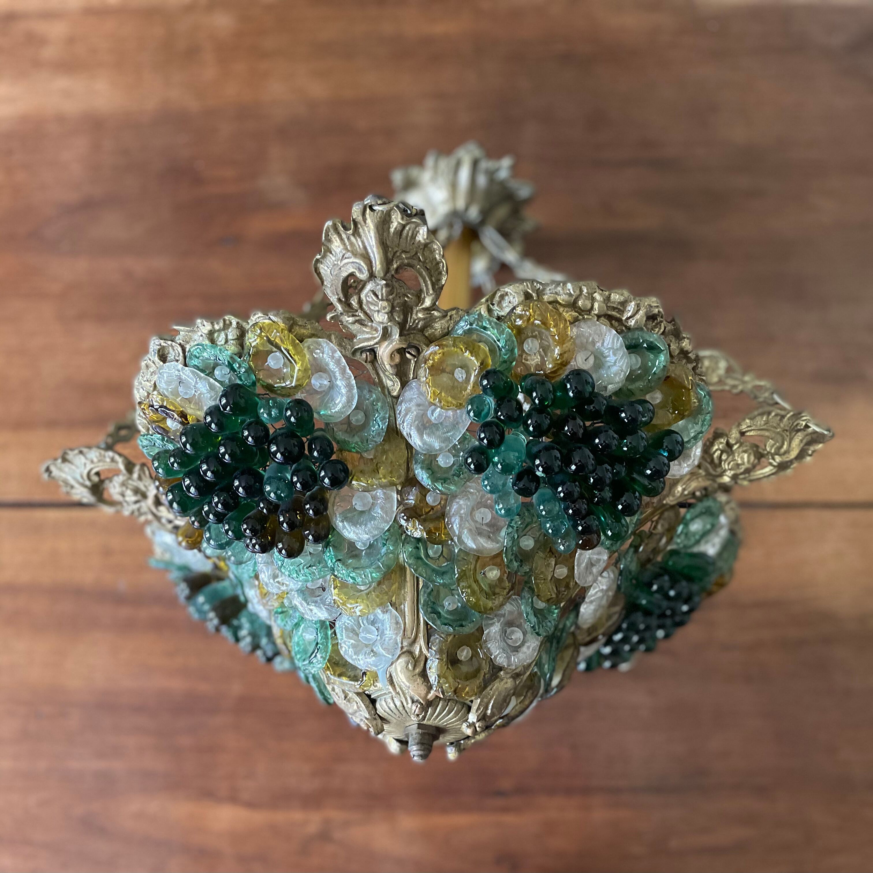 Lustre corbeille grappes de raisin Murano