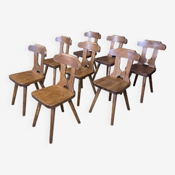 Ensemble de 8 chaises de chalet en bois sculpté années 60 France