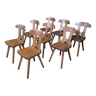 Ensemble de 8 chaises de chalet en bois sculpté années 60 France