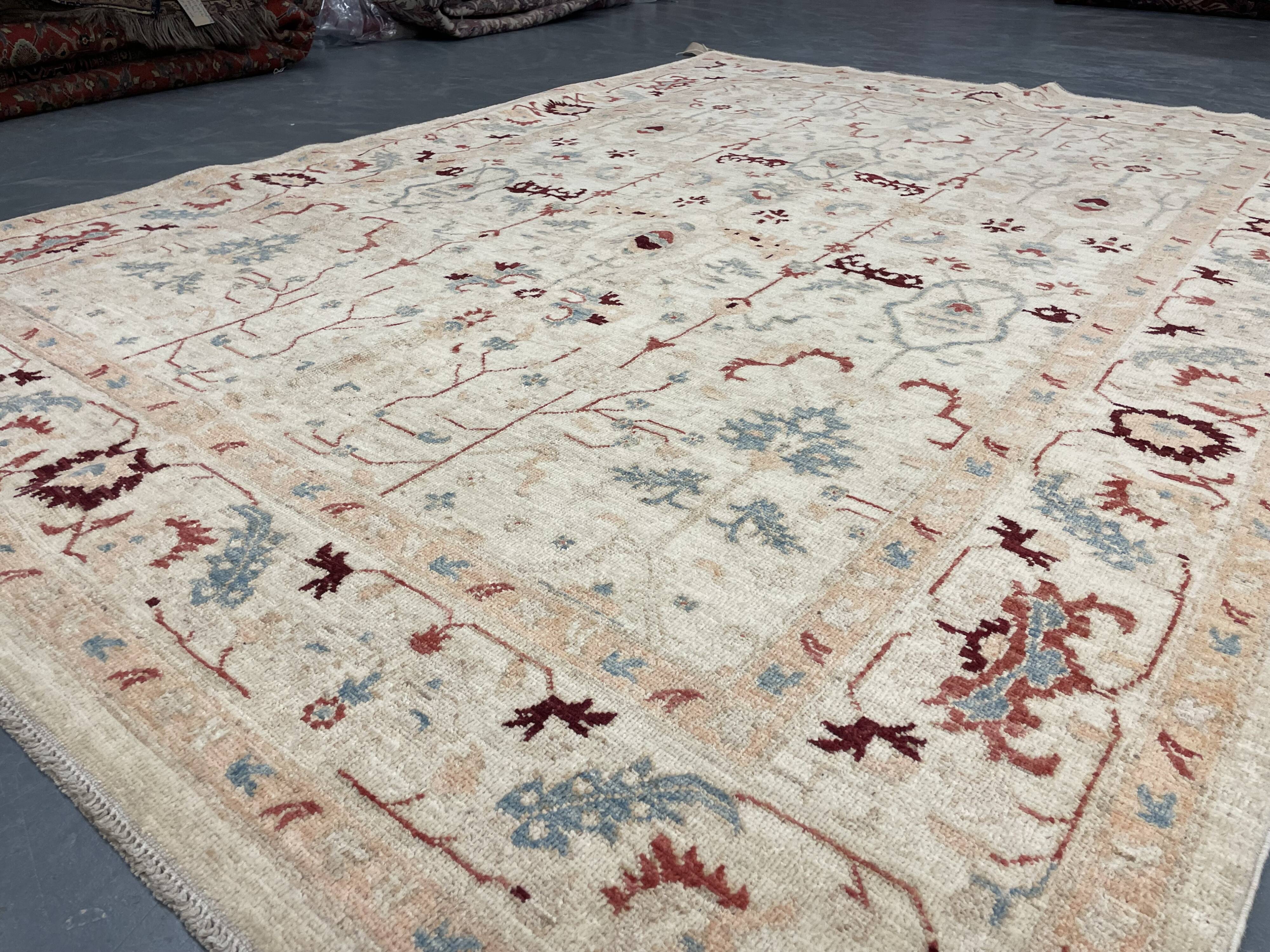 Handmade Cream Wool Floral Rug, Modern Oriental Living Room Carpet