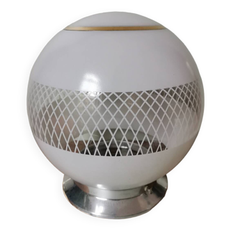 Lampe avec globe boule applique plafonnier vintage art déco motif blanc sérigraphié avec support