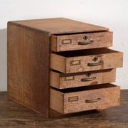 Small Japanese desk chest in oak and red pine, mid-Showa period, circa 1945–1970.