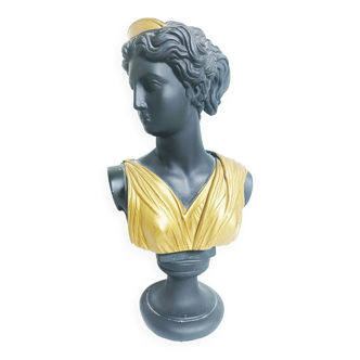 Statue of the bust of the goddess Artemis/Diana In cast marble/black and gold resin