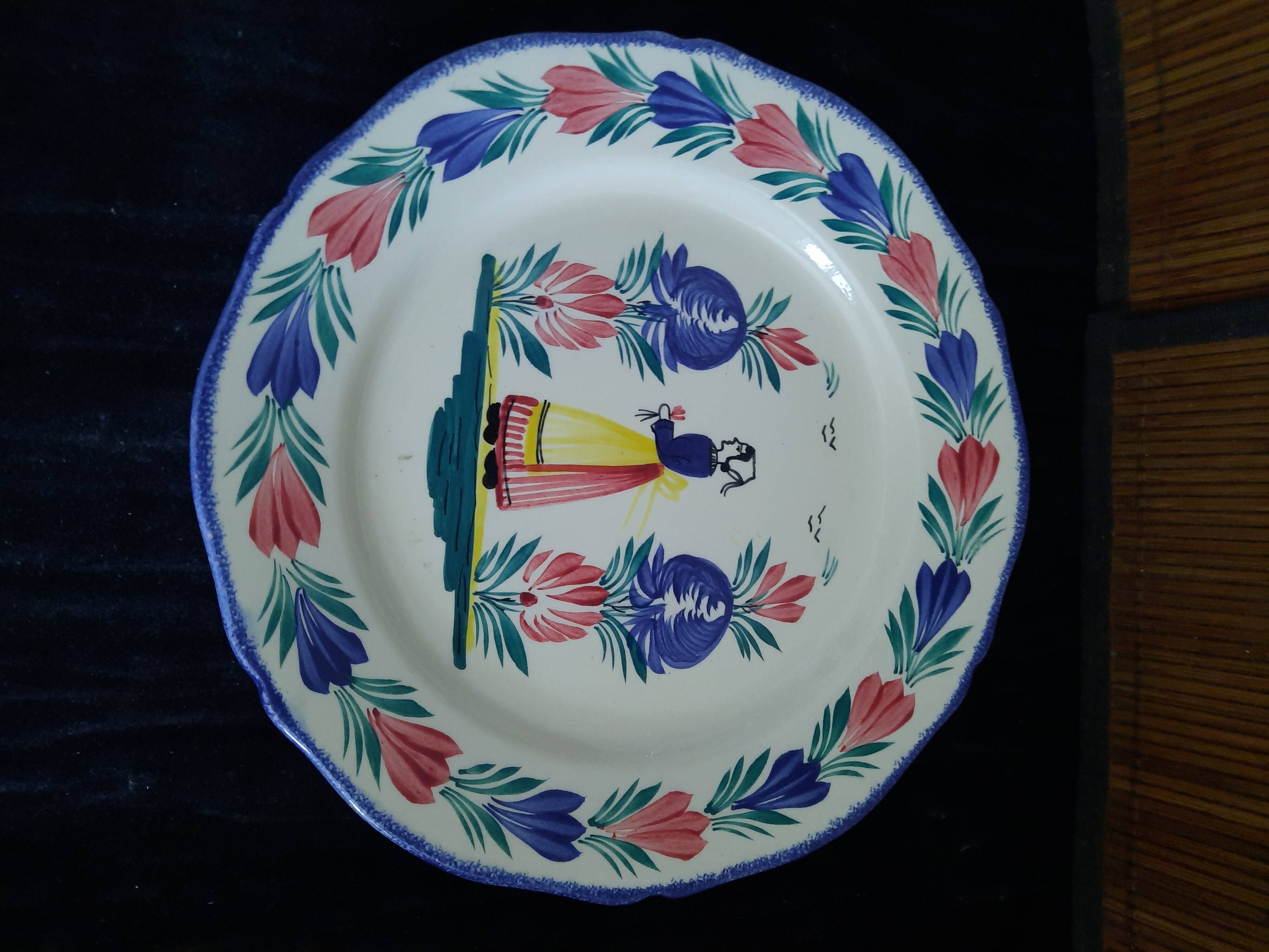 Old HB Quimper Plate Breton Decor Hand Painted