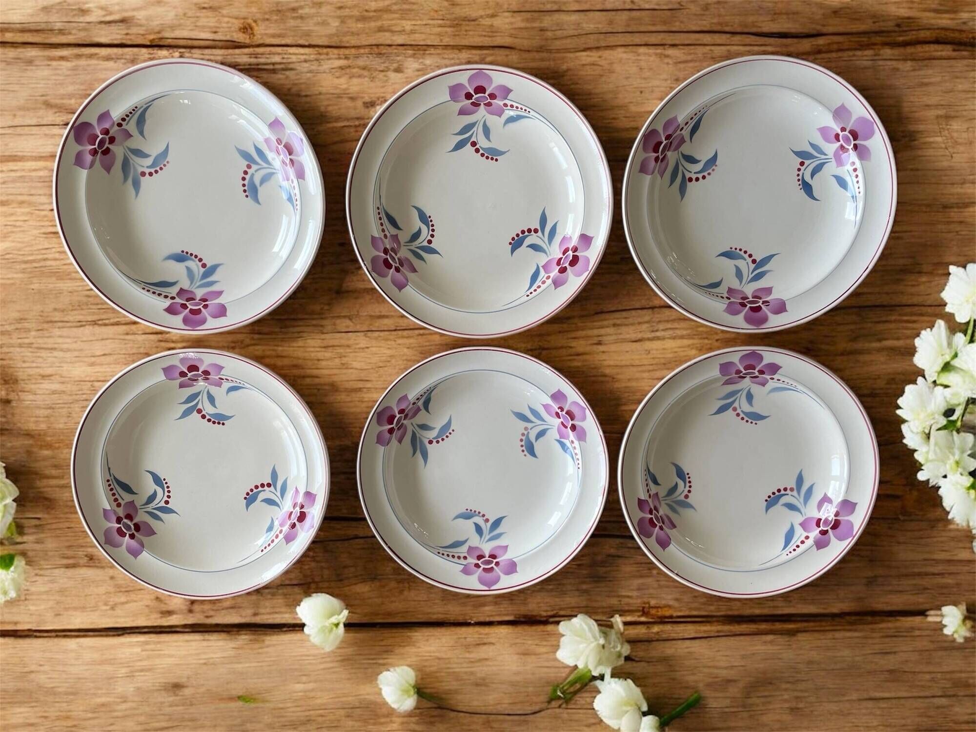 6 antique semi-deep plates in Saint-Amand earthenware (Nord)