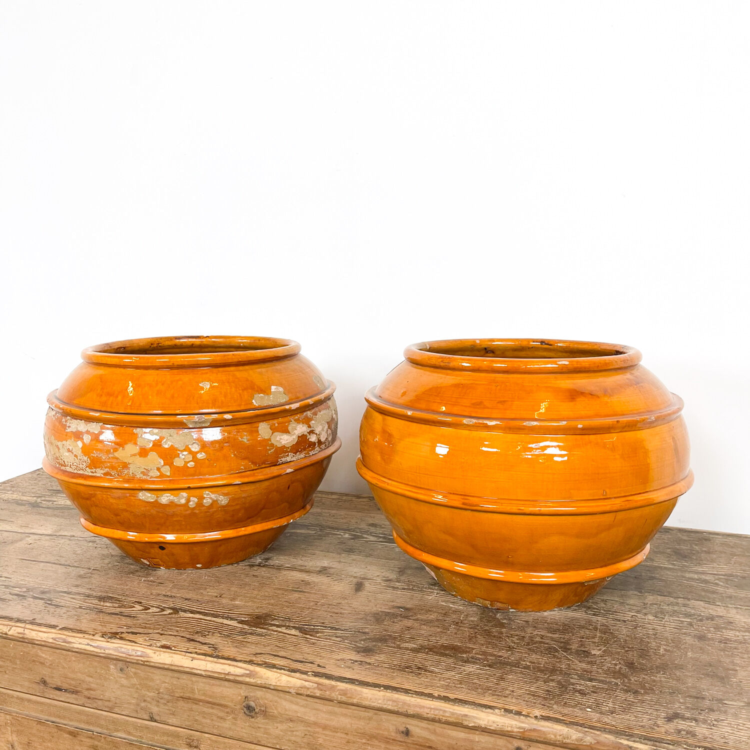 Set of 2 french glazed terracotta BIOT vases 19th century