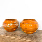 Set of 2 french glazed terracotta BIOT vases 19th century
