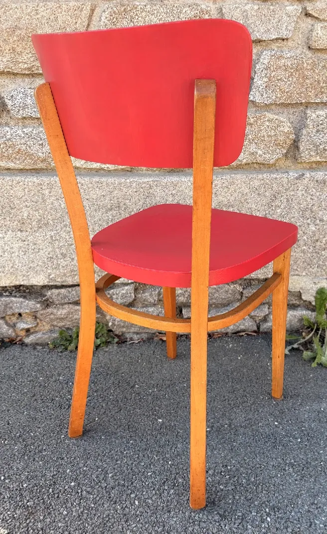 Set of 6 relooked Thonet chairs — vitamin red retro vintage style