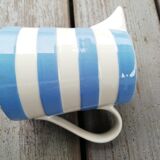 Blue and white striped pitcher