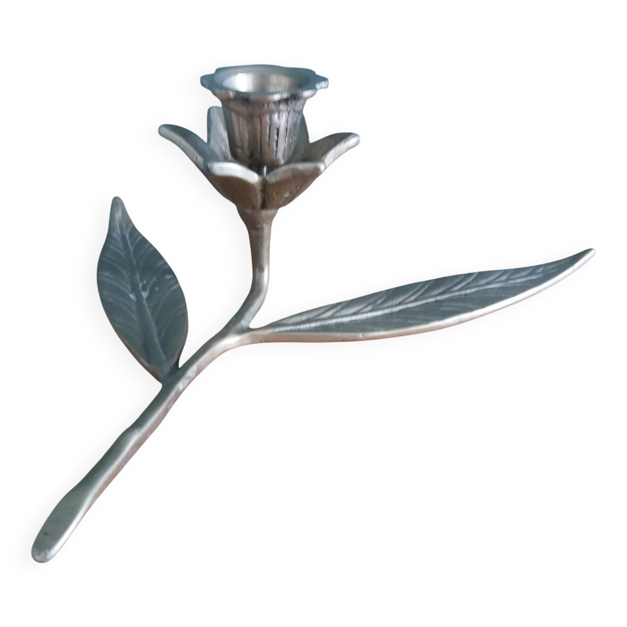 Flower candle holder in gold-plated brass