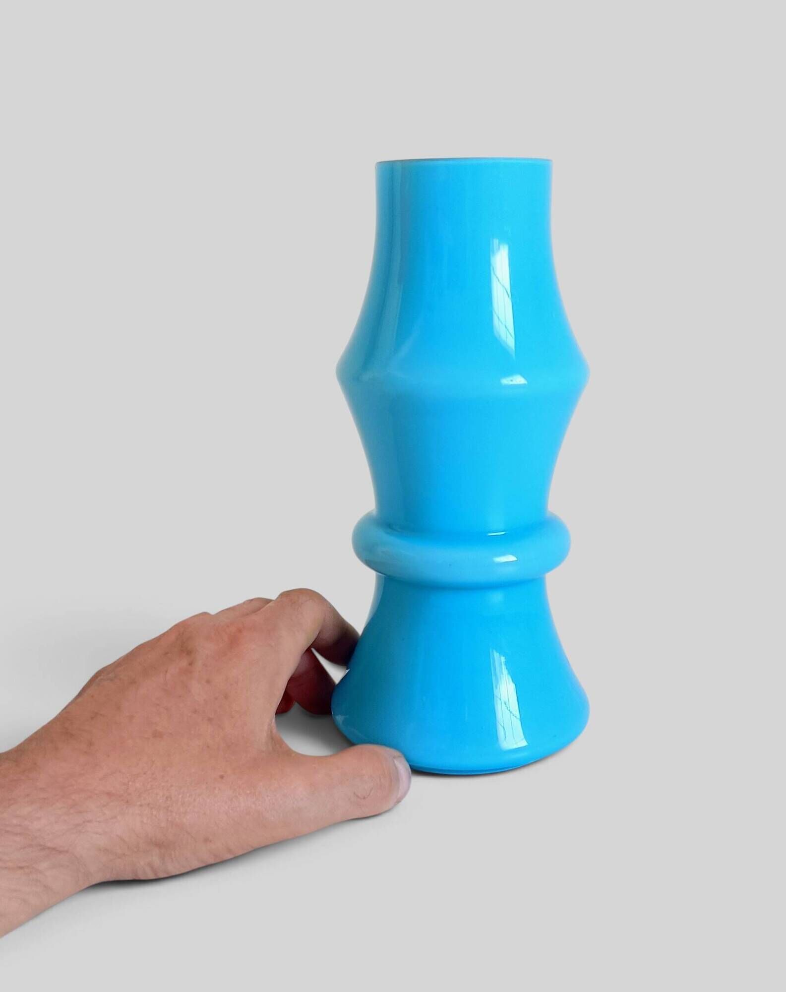 Vintage Italian opaline glass vase from Empoli, turquoise blue, 1960s.