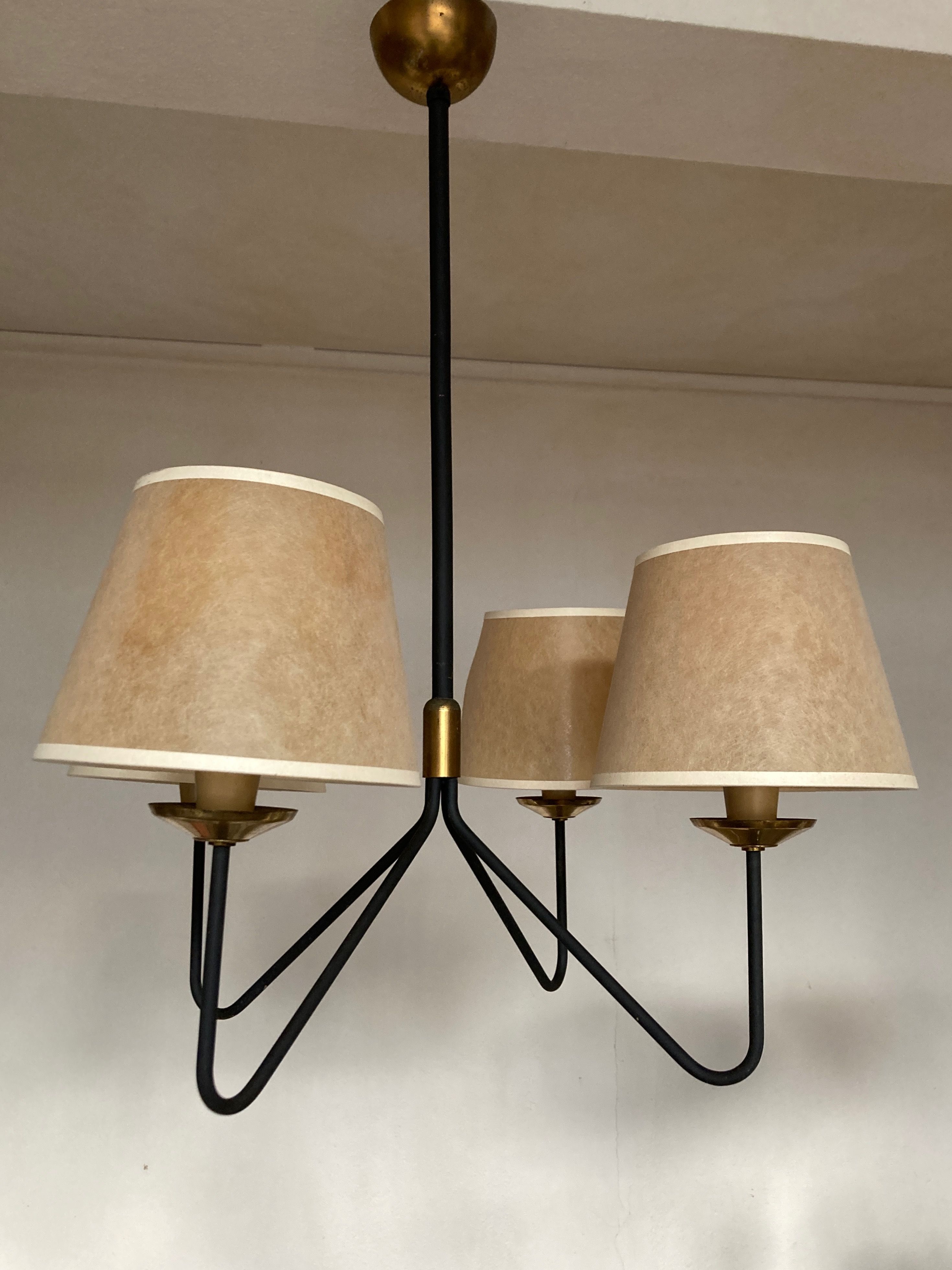 Modernist pendant lamp 1950 in the taste of Jean Royère tube and brass