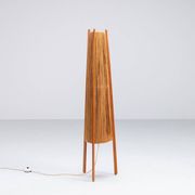 Temde tripod floor lamp in sisal and teak, Switzerland, 1960